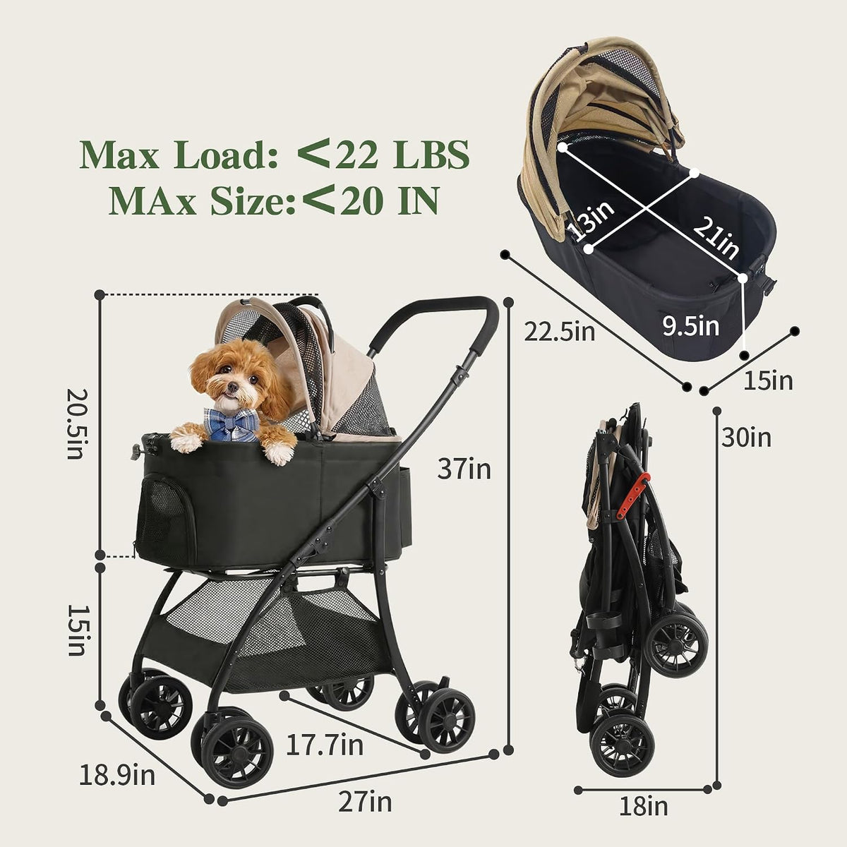 mila&louis dog stroller, 22" pet cradle for small shown in use