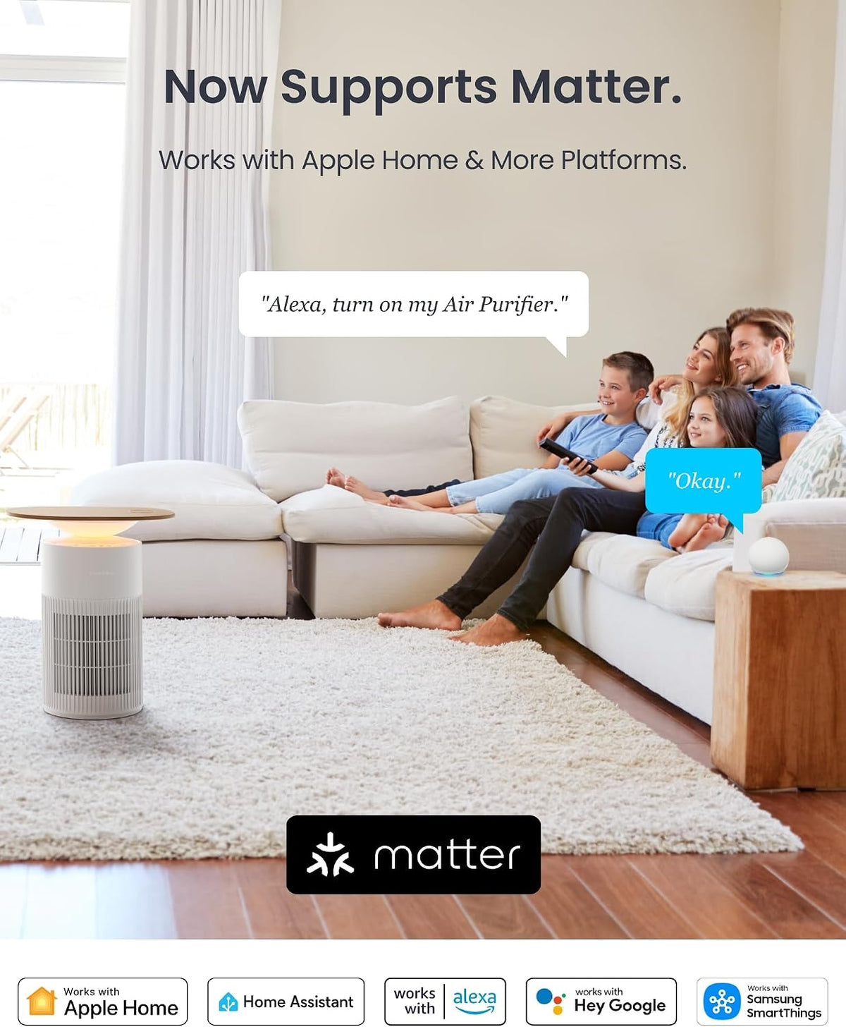 switchbot air purifier for home large room, matter shown in use