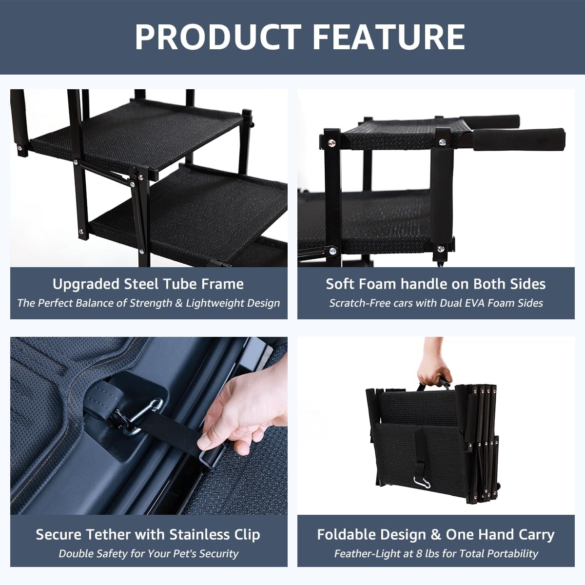 oiilores foldable dog stairs for large dogs, side view