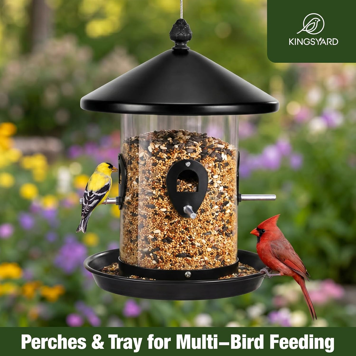 kingsyard large metal bird feeder for outdoors hanging, close-up detail