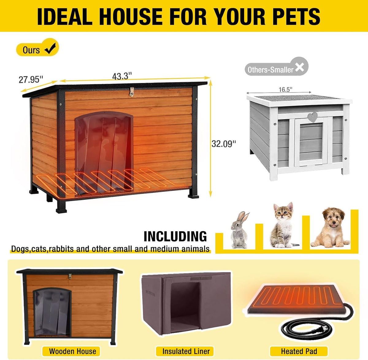 aivituvin dog house outdoor heated dog kennel with, view 9