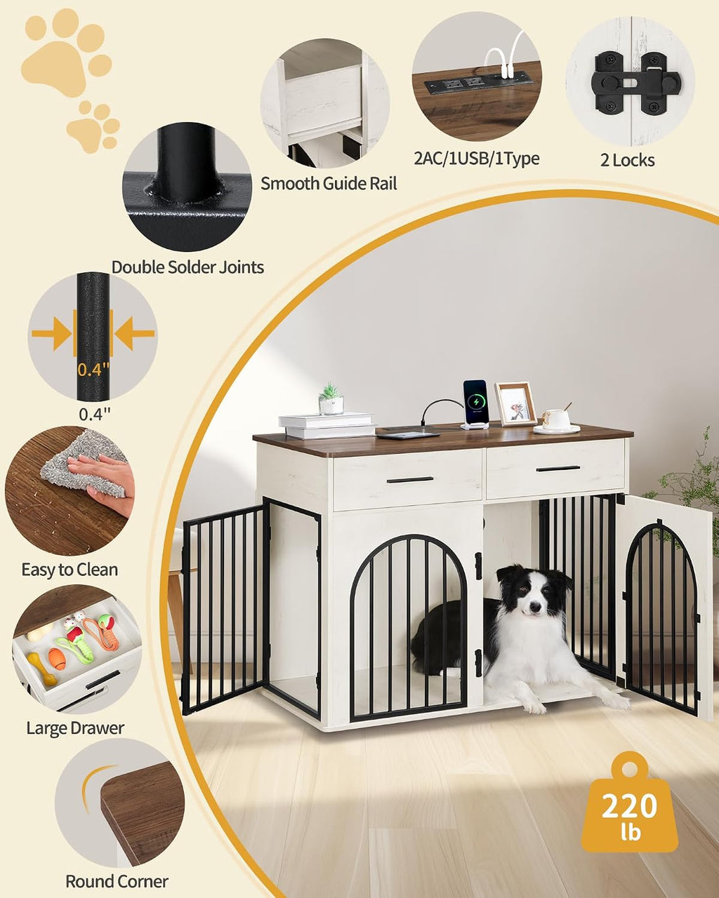 hzuaneri 39.4 in dog crate furniture with storage, view 9