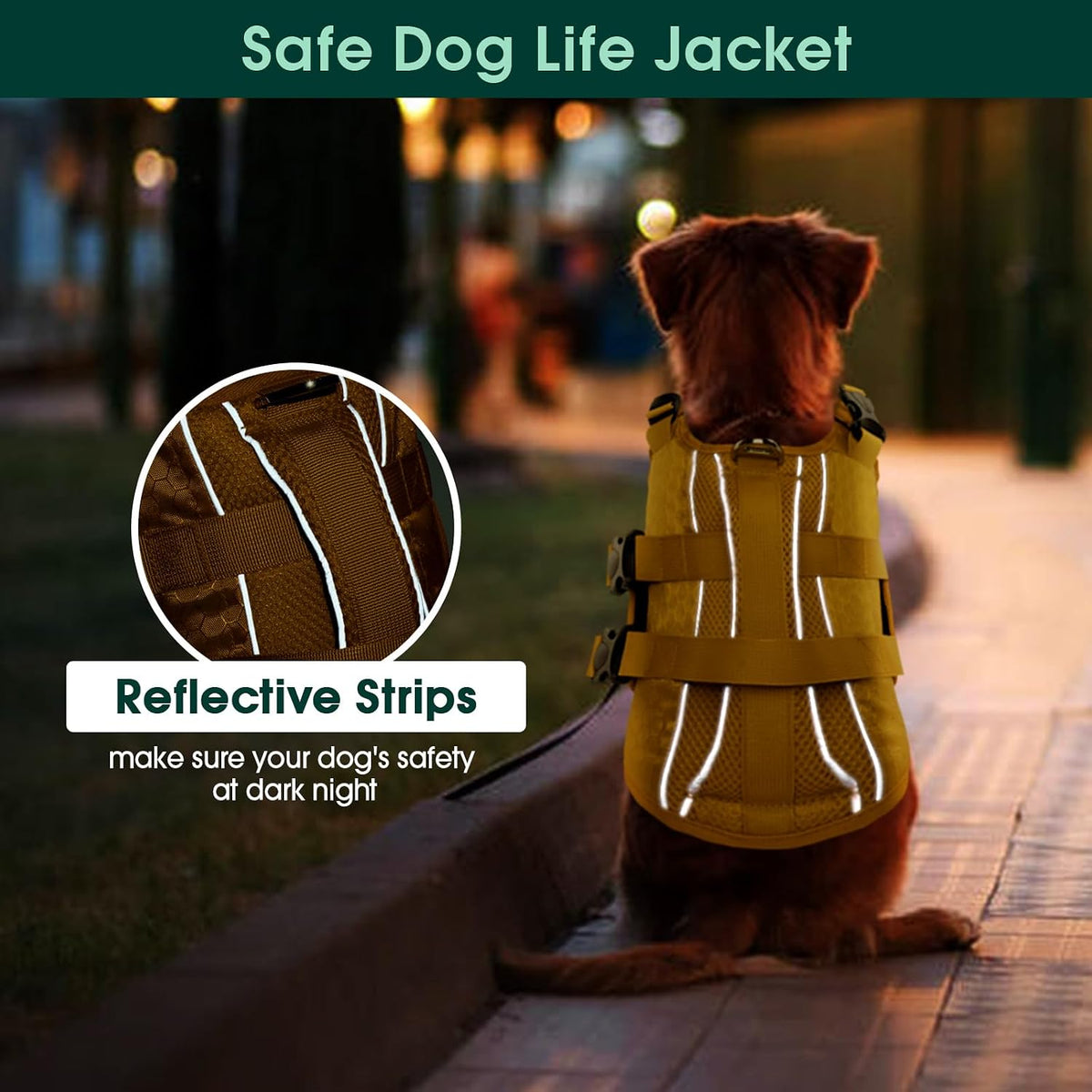 kuoser dog life jacket, high flotation reflective dog showing dimensions