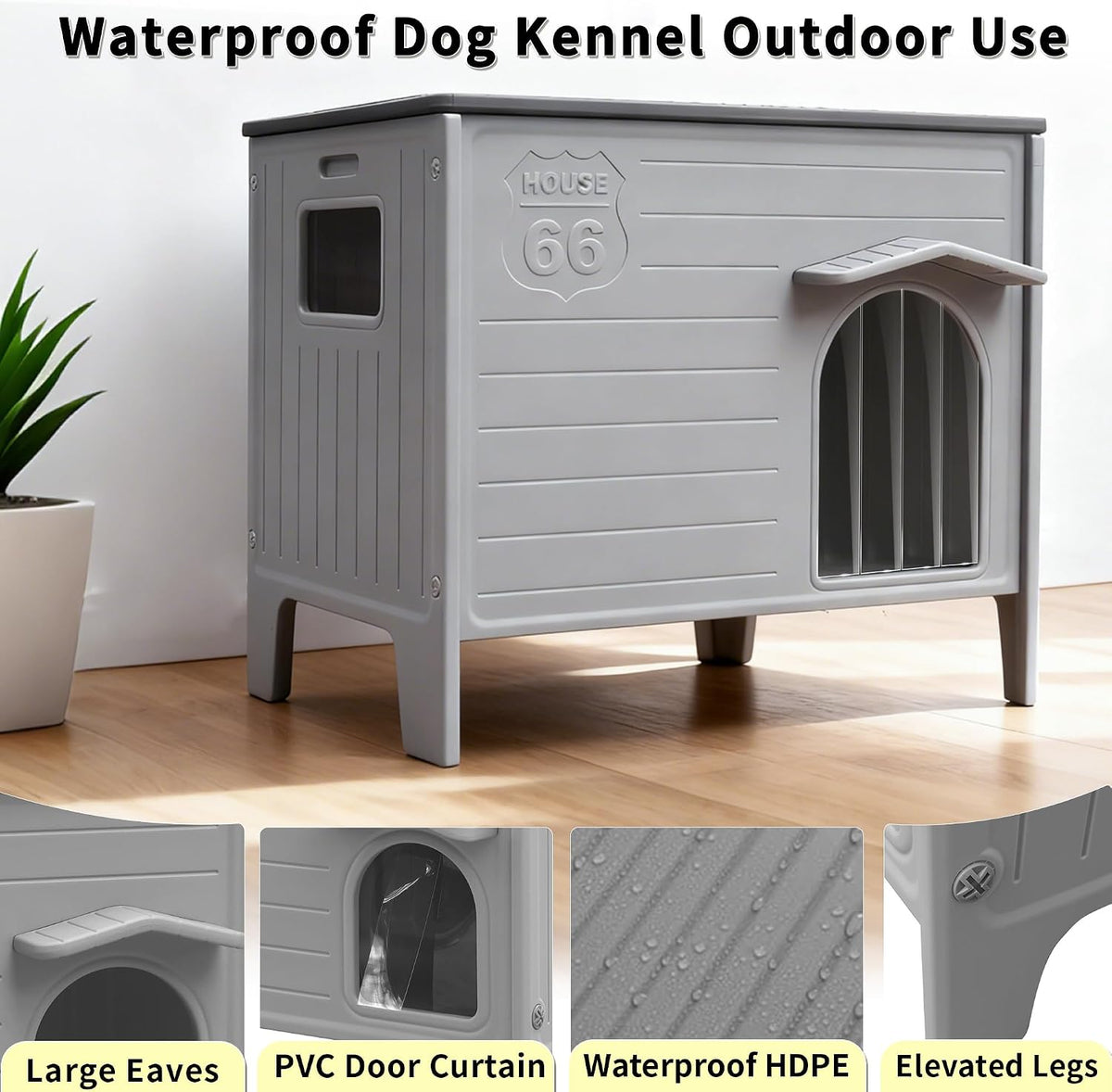 rockever dog house outdoor indoor for small medium, side view