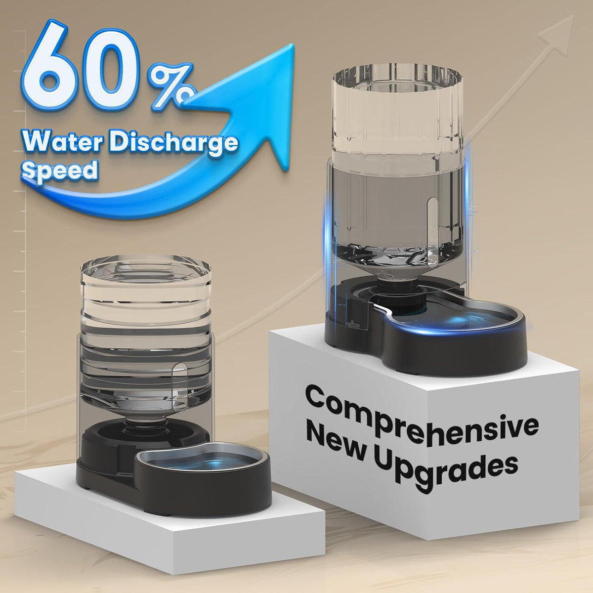 czpet automatic 4l/135oz/1gal cat water dispenser with stainless showing dimensions