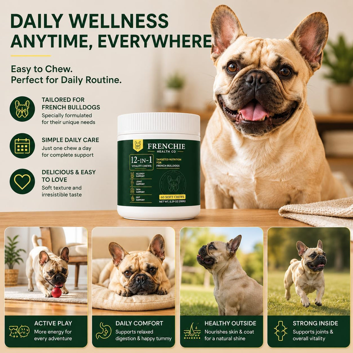 frenchie health co 12-in-1 daily health chews showing dimensions