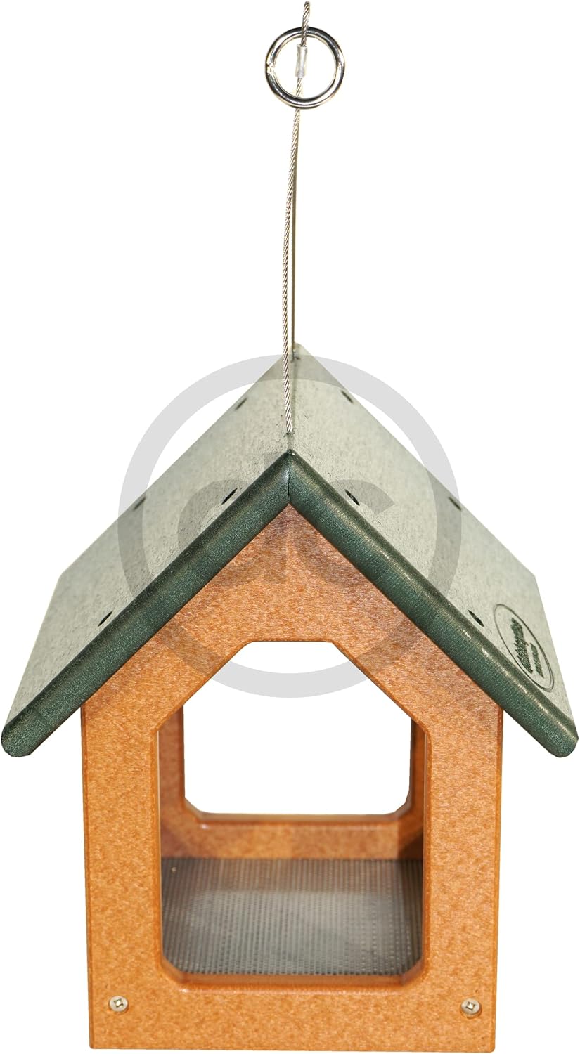 dutchcrafters mini modern fly-through hanging bird feeder with, close-up detail