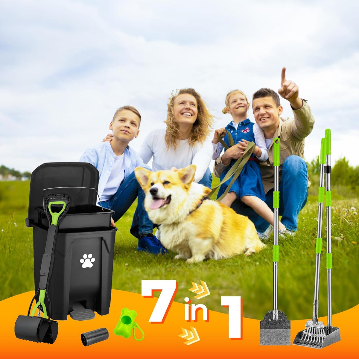 30l dog poop trash can outside, pet waste shown in use