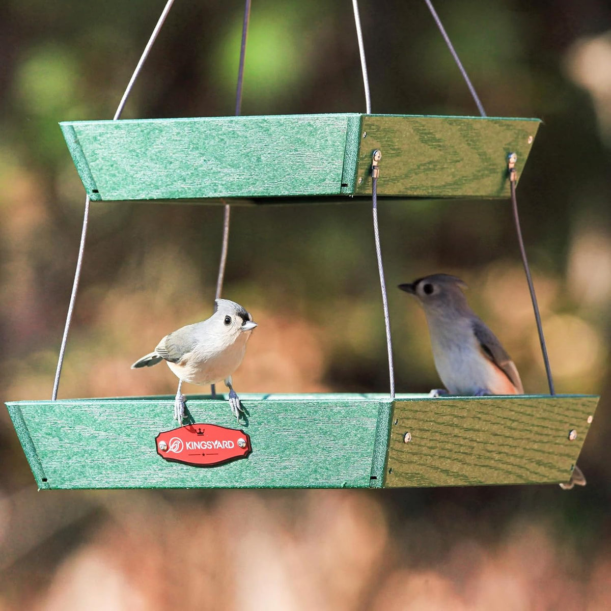 kingsyard 2 tier platform bird feeder for outdoors shown in use