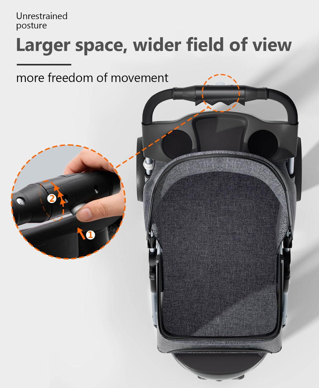os motor 3 wheels pet stroller for small, close-up detail