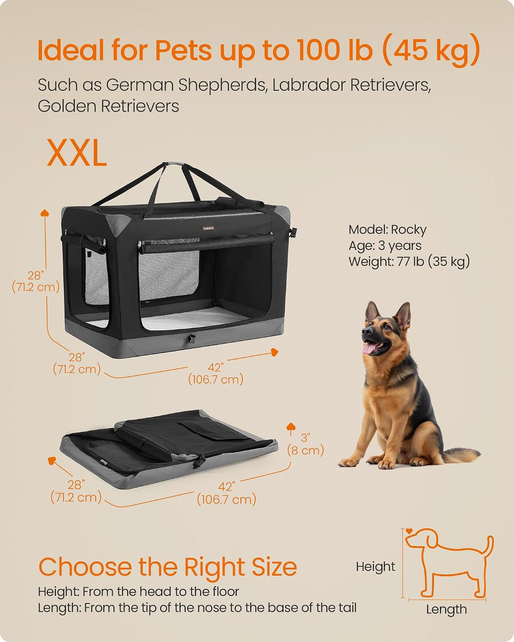 feandrea collapsible dog crate, portable pet travel crate, package contents