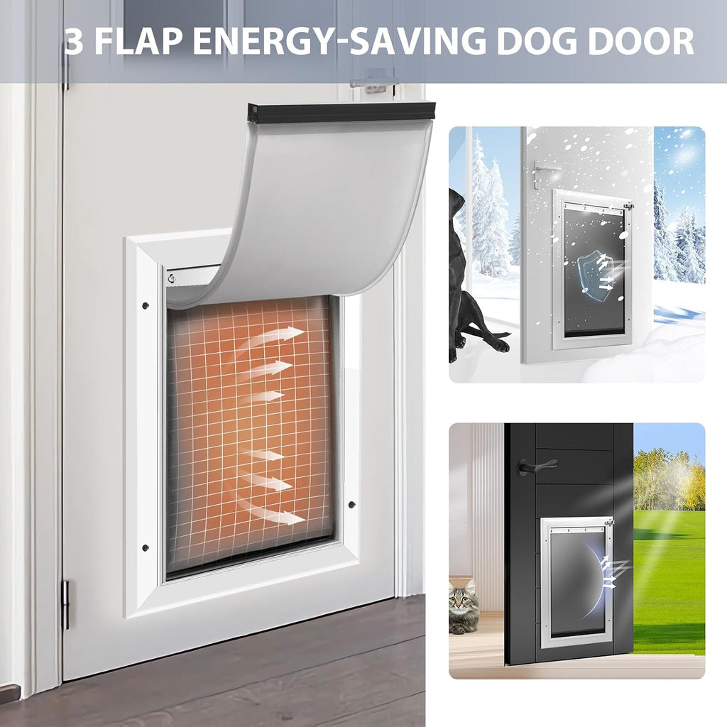 [petoasis] 3-flaps heavy-duty dog door, rust proof aluminum, side view