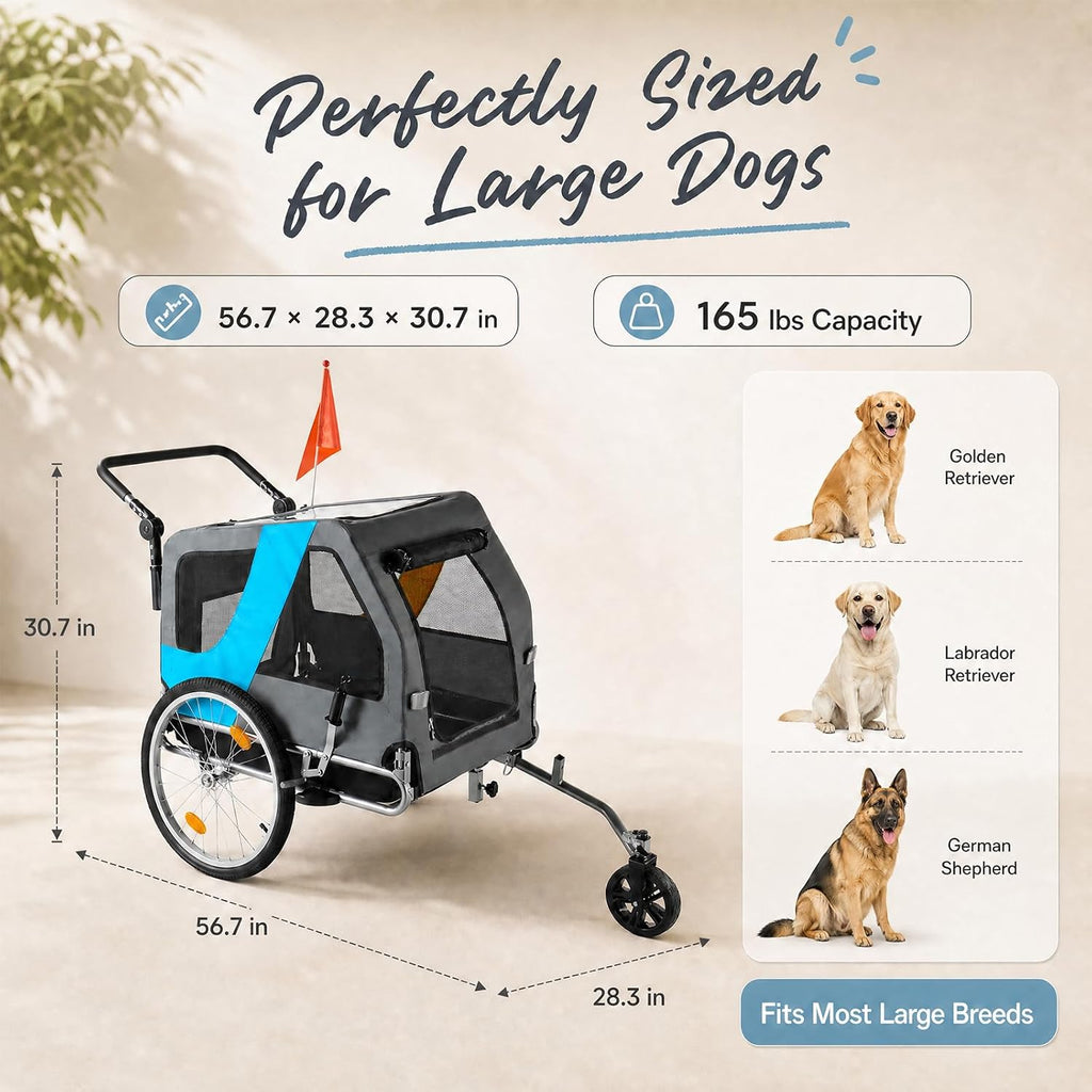 2-in-1 pet bike trailer & stroller, 165lbs carrier, close-up detail