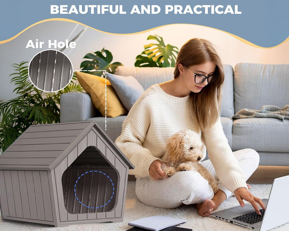 vixzen small dog house outdoor indoor, grey, package contents