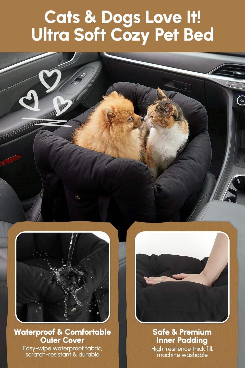 dog car seat for small dogs, waterproof puppy, side view