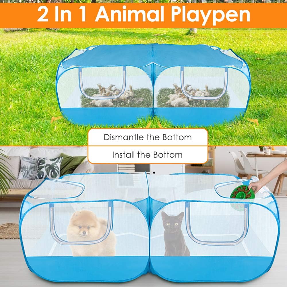 autowt small animals playpen, 2 in 1 portable showing dimensions