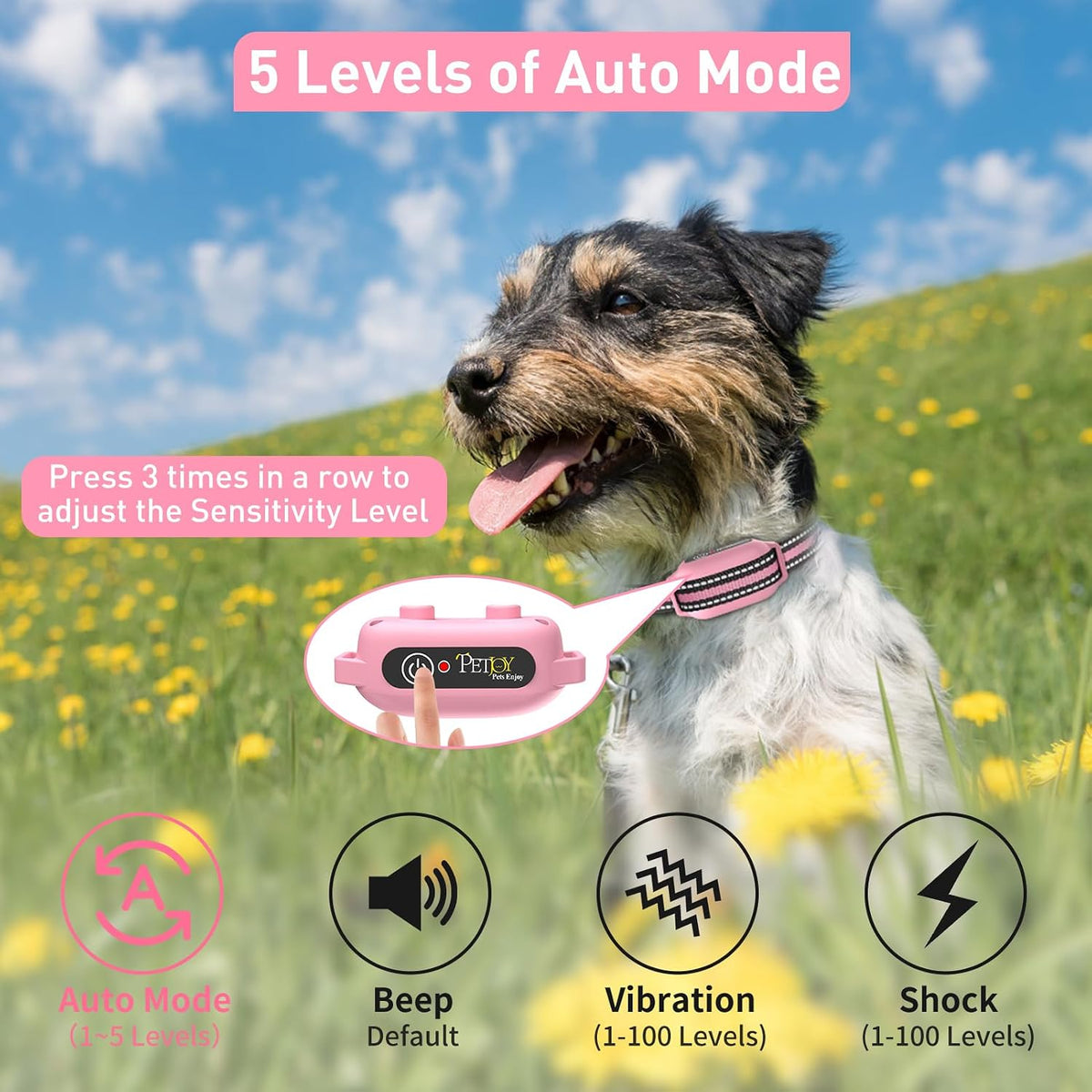 petjoy dog bark collar with remote, shock collar, side view