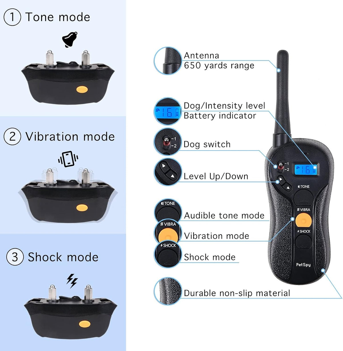 petspy p620 dog training shock collar for dogs, close-up detail