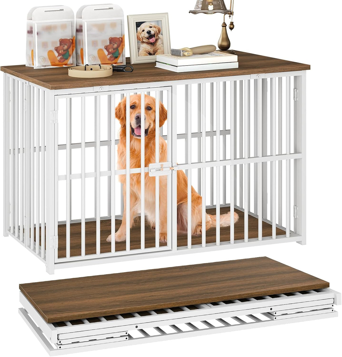 yatiney foldable dog crate furniture, 37.4" dog kennel, main product view