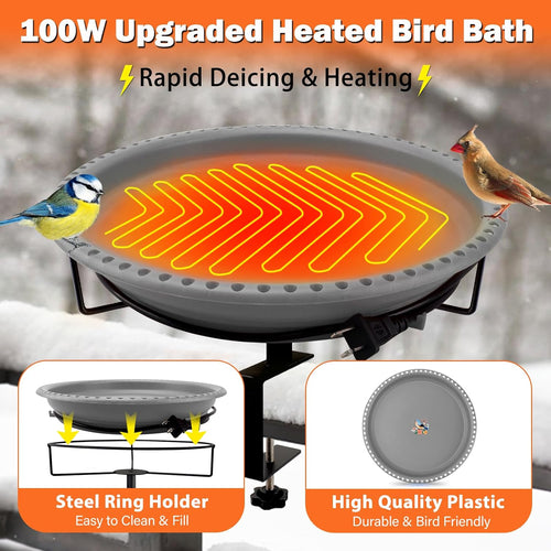 100w heated bird baths for outdoors, heated birdbath shown in use