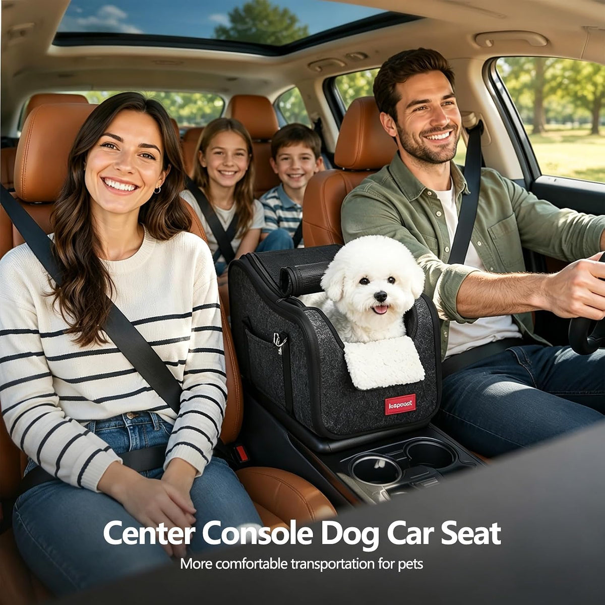 center console small dog car seat,portable pet cat shown in use