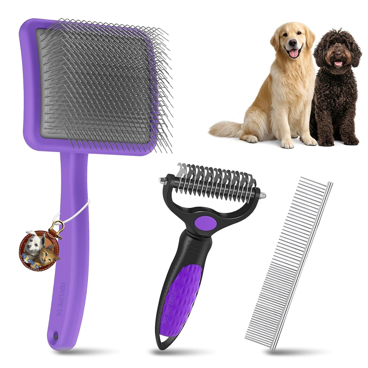 3-piece dog slicker brush & undercoat rake kit, main product view