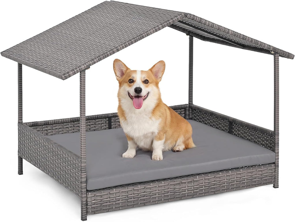 giantex outdoor wicker dog house with roof canopy, main product view