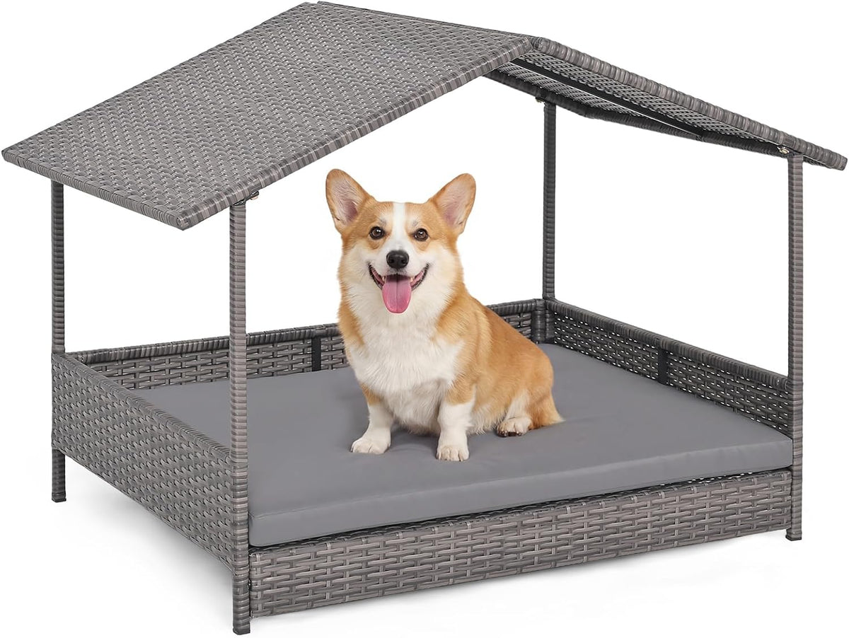 giantex outdoor wicker dog house with roof canopy, main product view