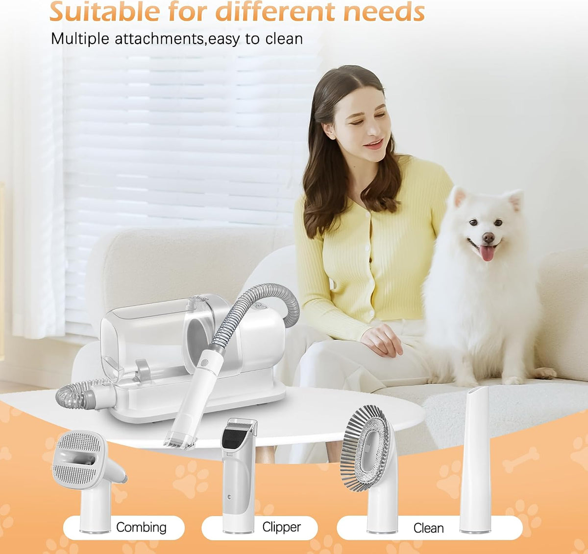 grooming kit with 2.3l vacuum suction 99% pet showing dimensions