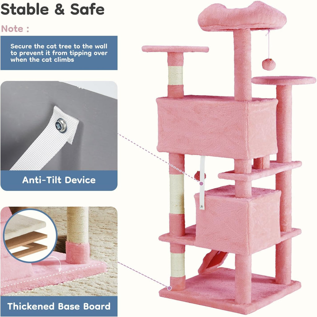 dumos 54-inch cat tree tower with scratching posts, side view