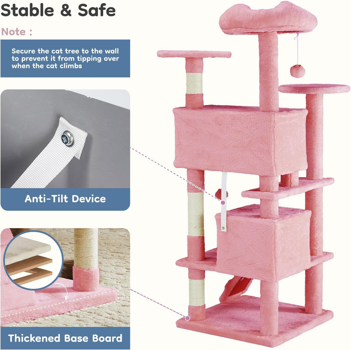 dumos 54-inch cat tree tower with scratching posts, side view
