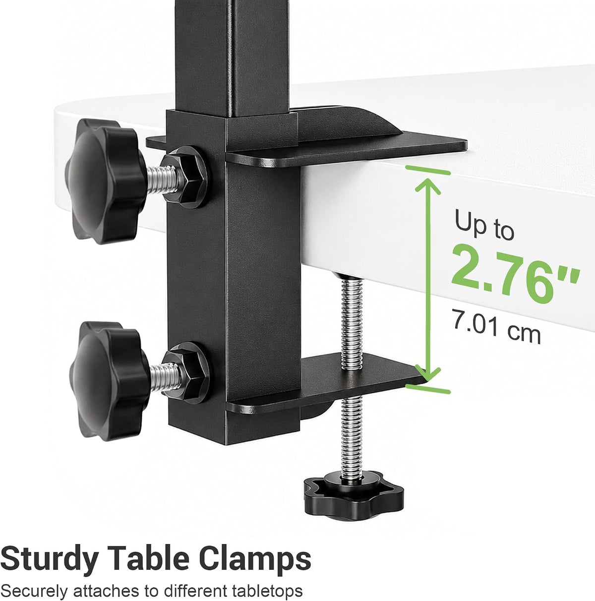 dog grooming table arm, h-frame with dual clamps, side view
