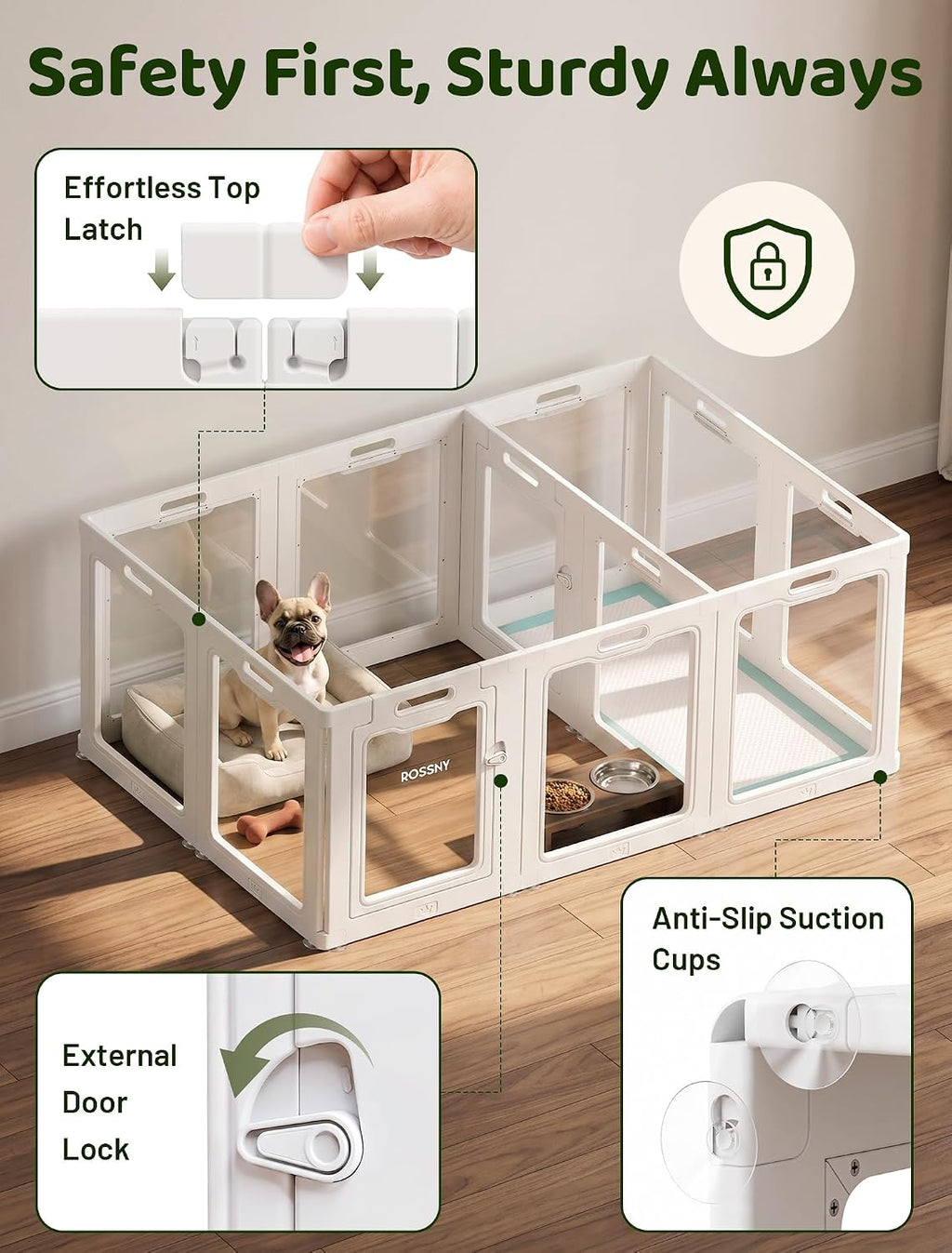 rossny puppy playpen for indoor, 12-panel acrylic pet, side view