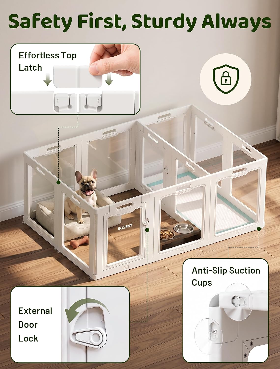 rossny puppy playpen for indoor, 12-panel acrylic pet, side view