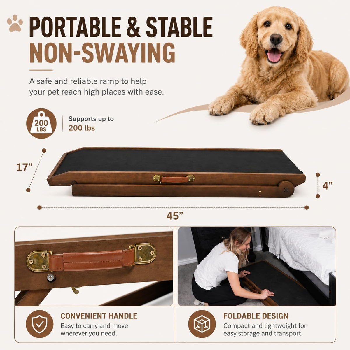 dog ramp for high bed, adjustable folding pet, close-up detail