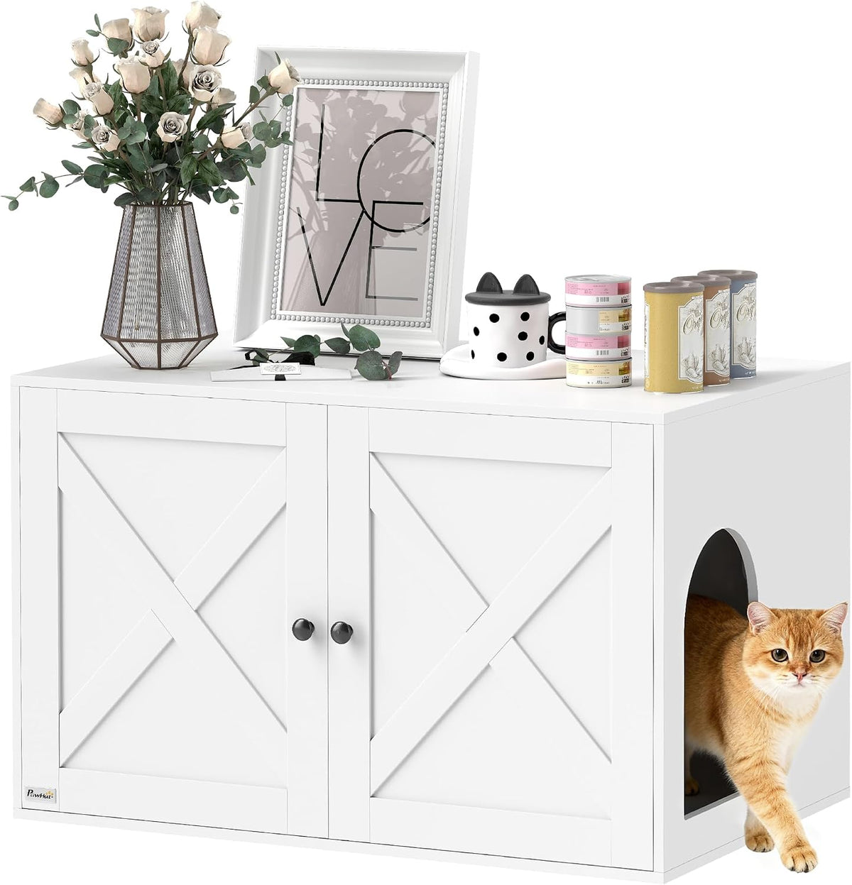 pawhut cat litter box enclosure, hidden litter box, main product view