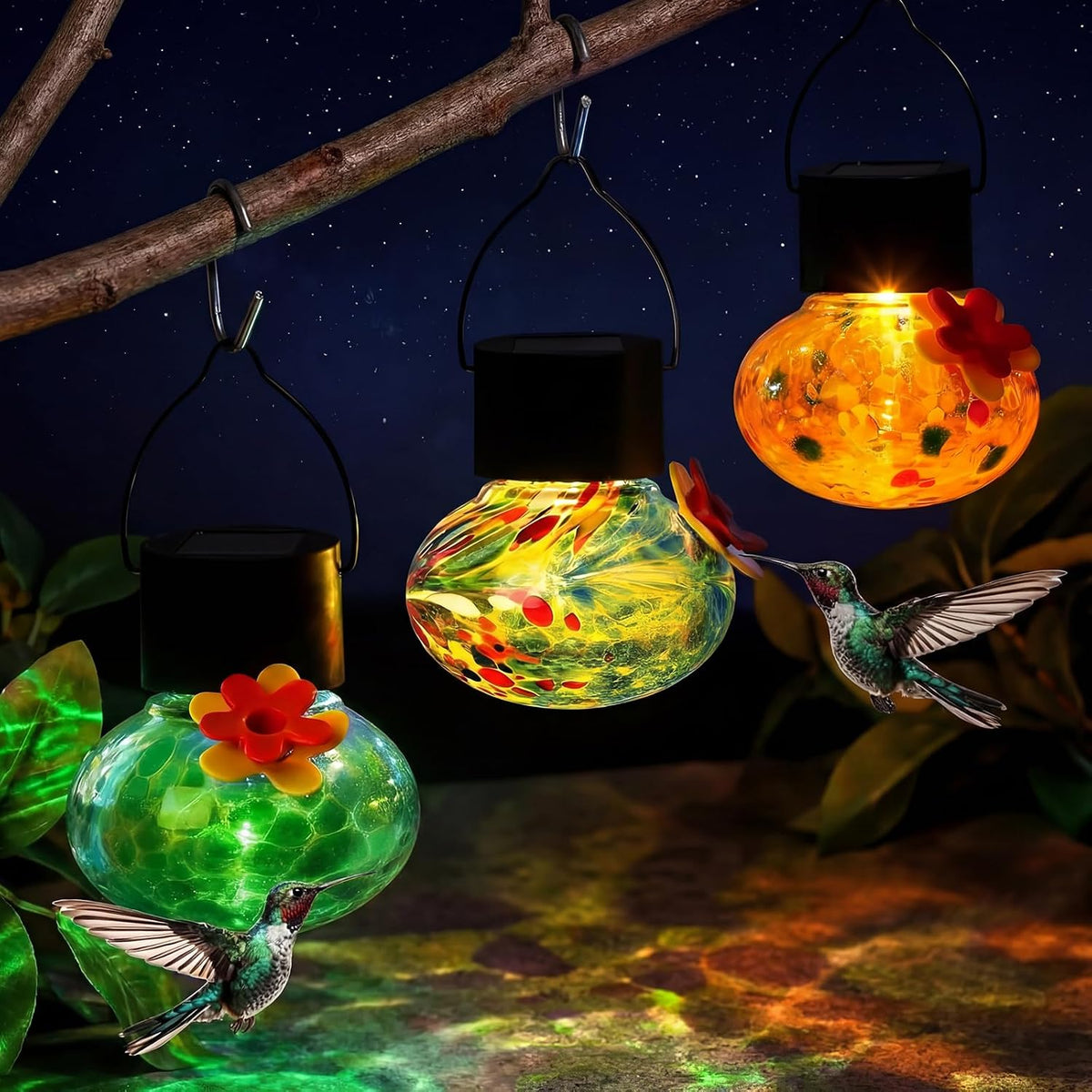 nuogo 3 pcs blown glass hummingbird feeder gift, main product view