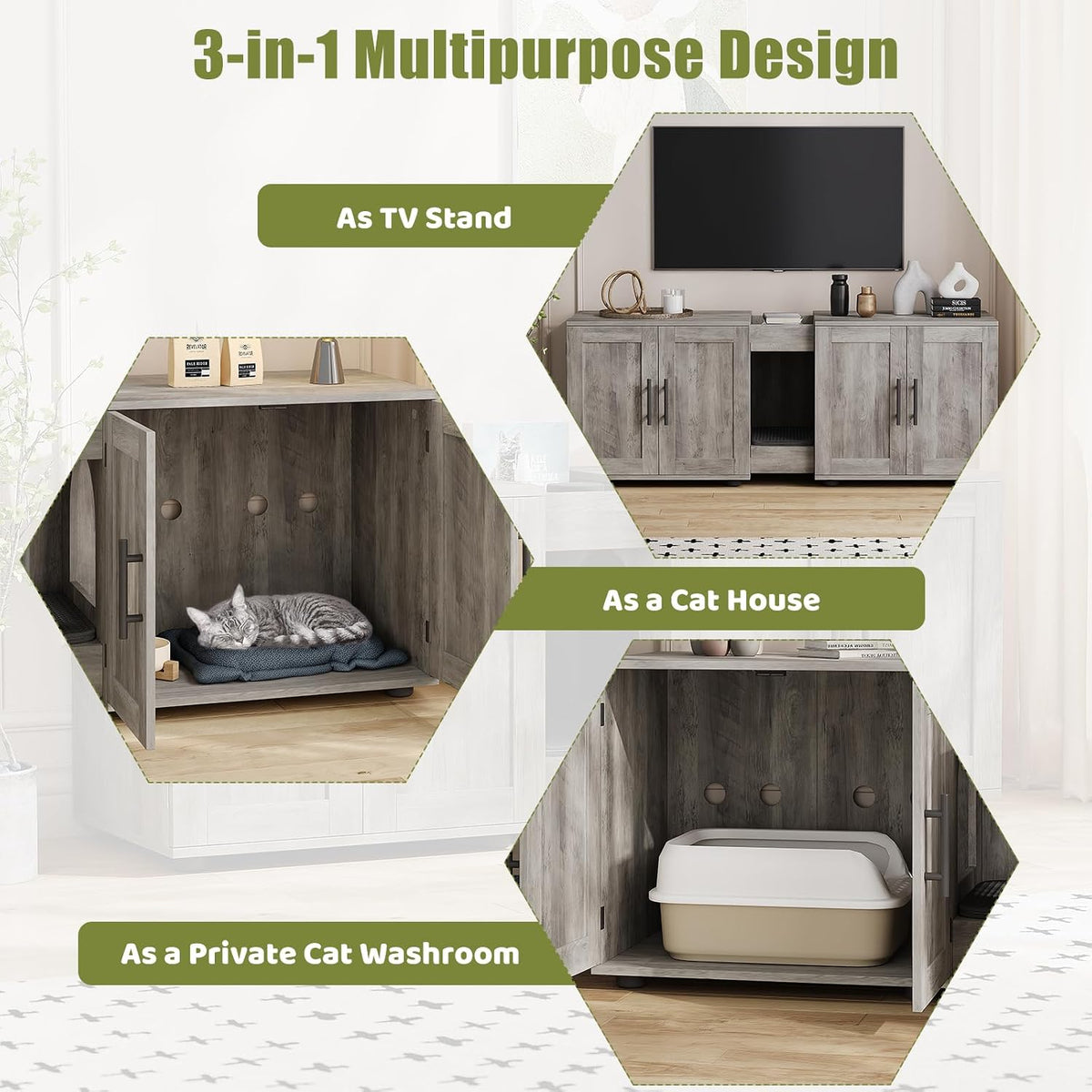 gaomon litter box enclosure with double cage, grey, close-up detail