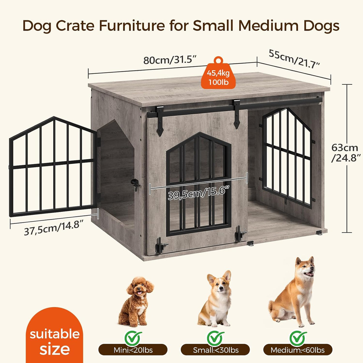 mahancris dog crate furniture, 31.5" farmhouse dog kennel, close-up detail