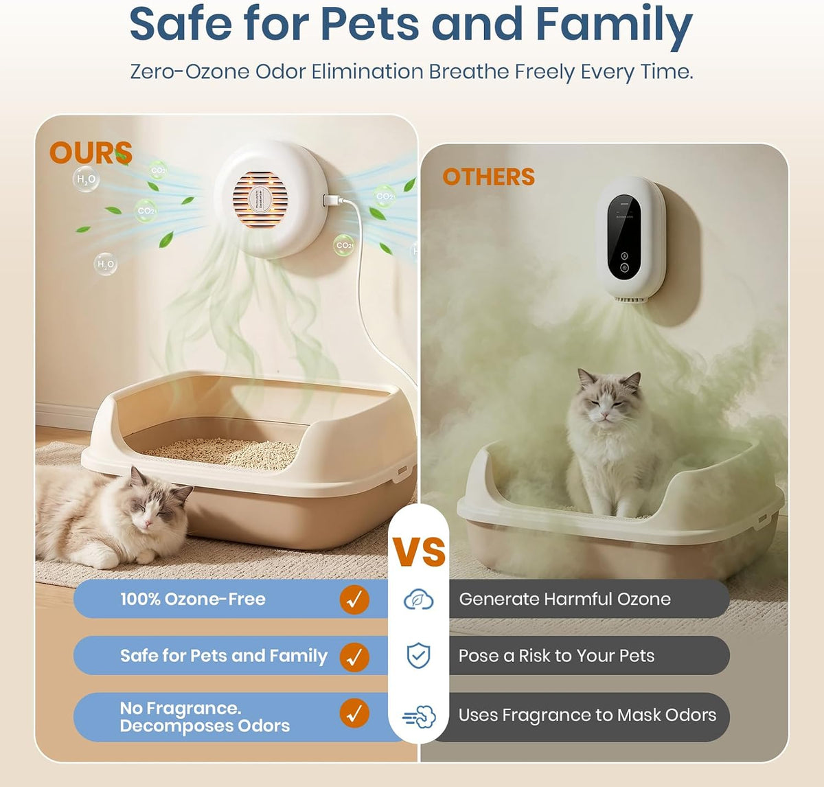cat litter deodorizer, plug in pet odor eliminator, side view