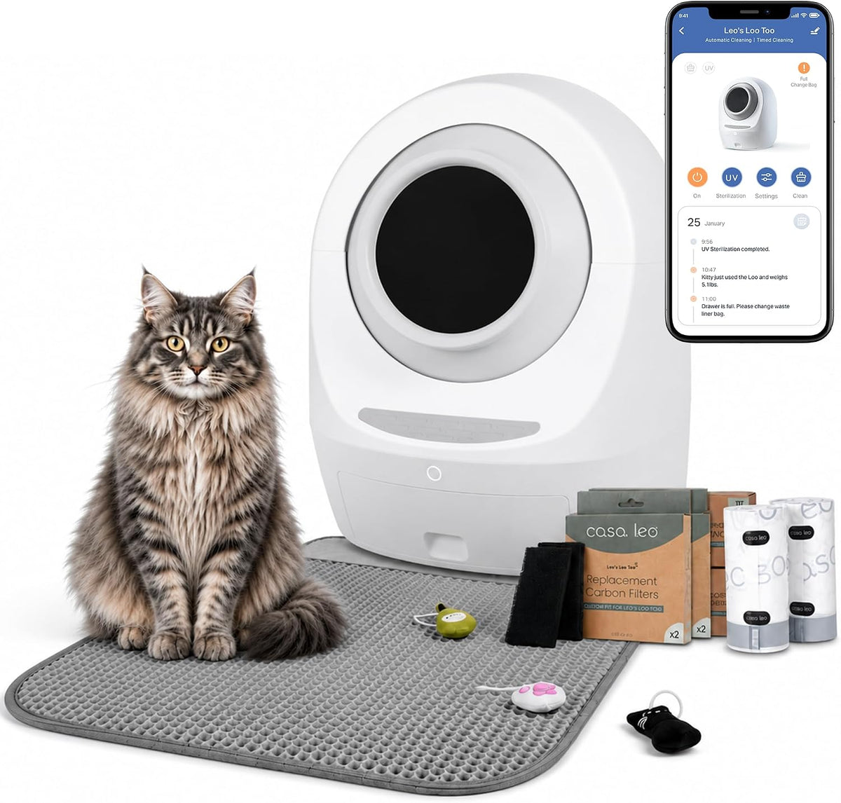 casa leo automatic self cleaning cat litter box, main product view