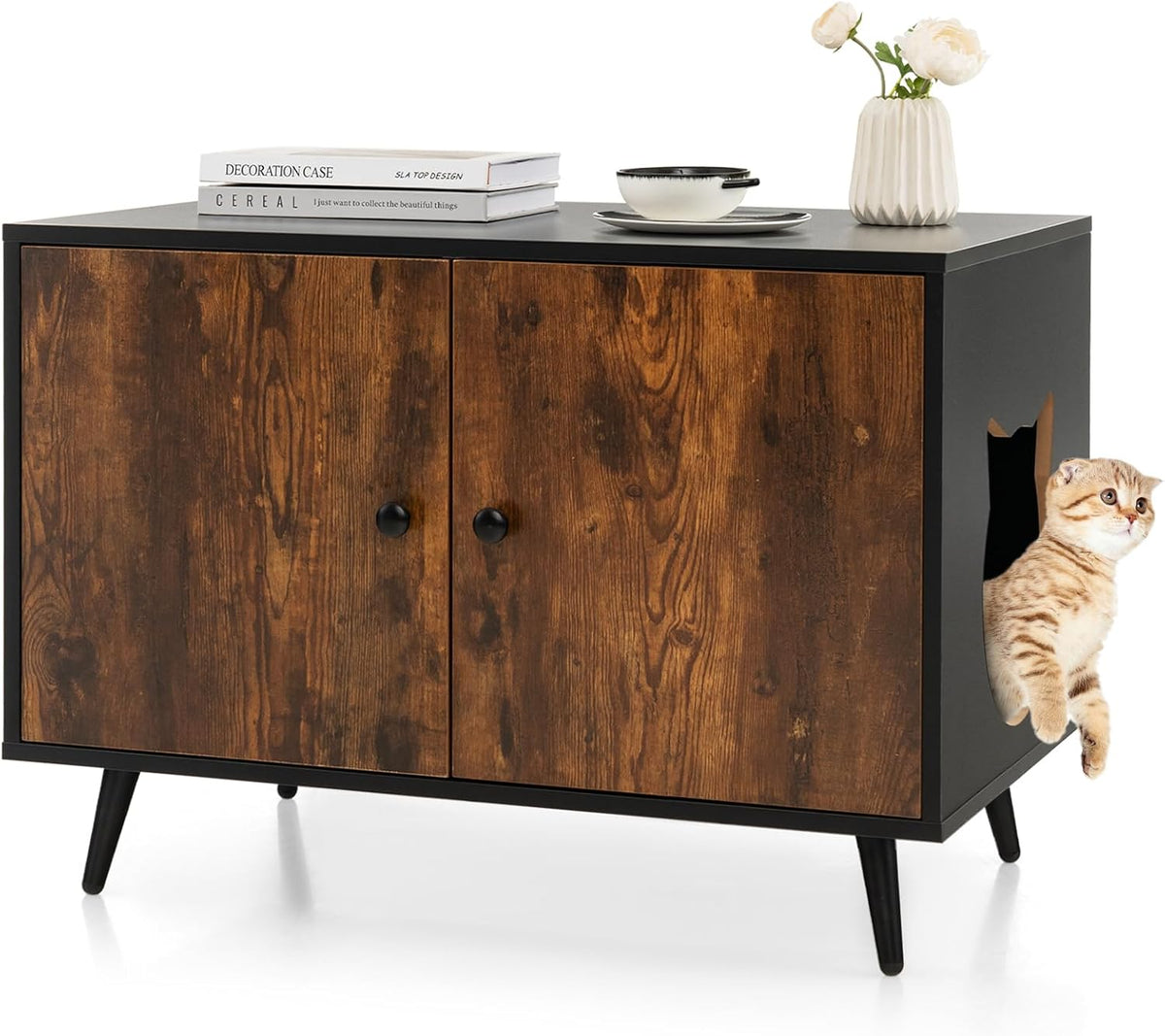 tangkula cat litter box enclosure, hidden cat washroom, main product view