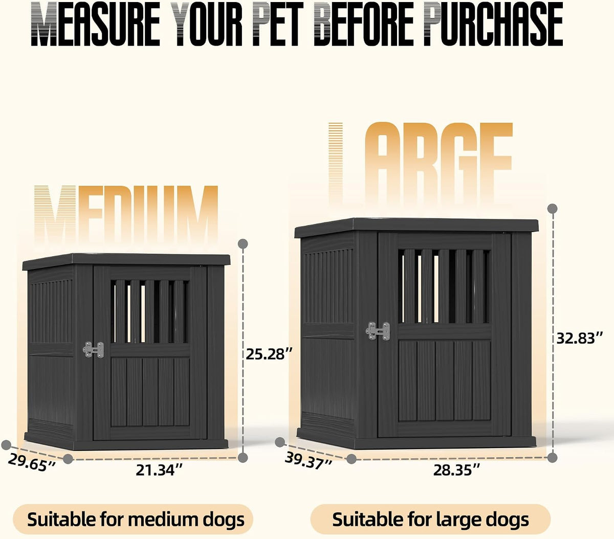 30 inch small dog crate furniture, black, side view