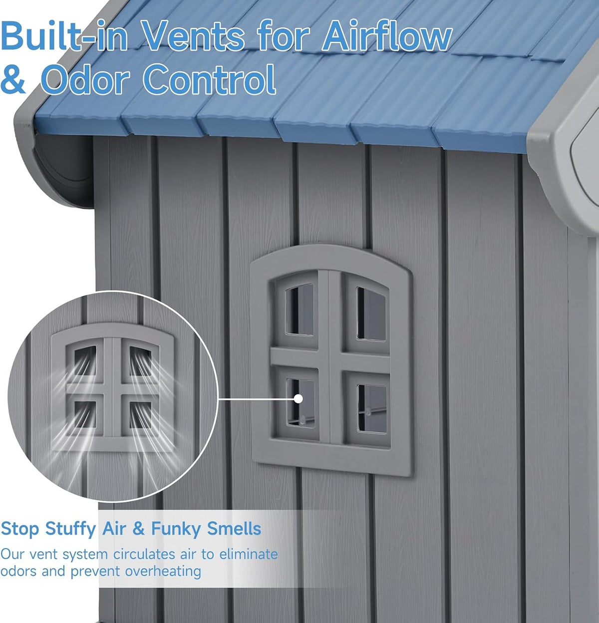 large dog house outdoor waterproof with elevated floor, side view