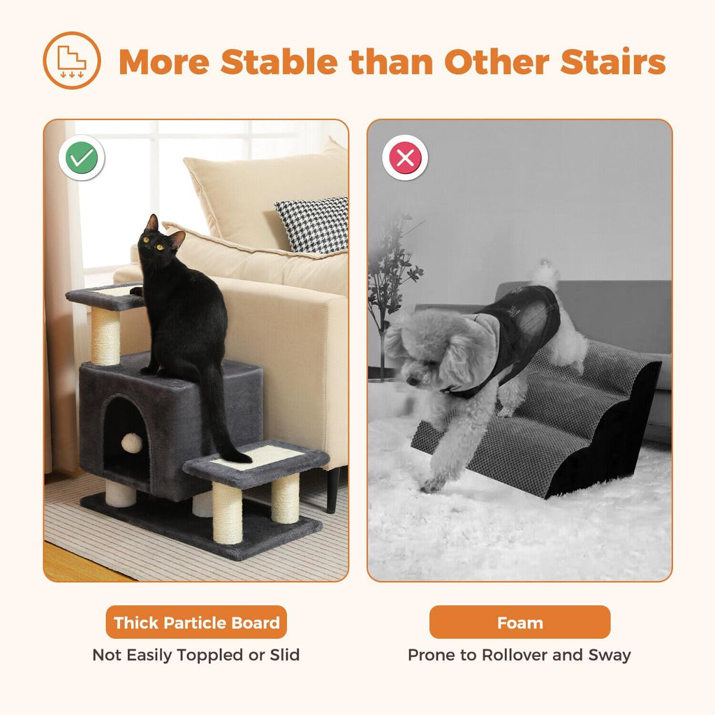3-in-1 cat stairs with scratching post & condo, front angle view