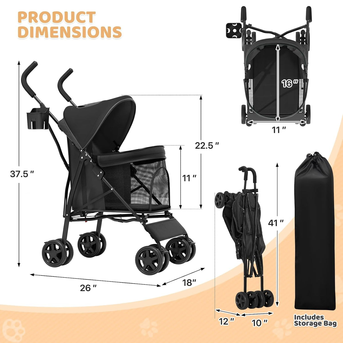 magshion compact fold pet travel stroller for small shown in use