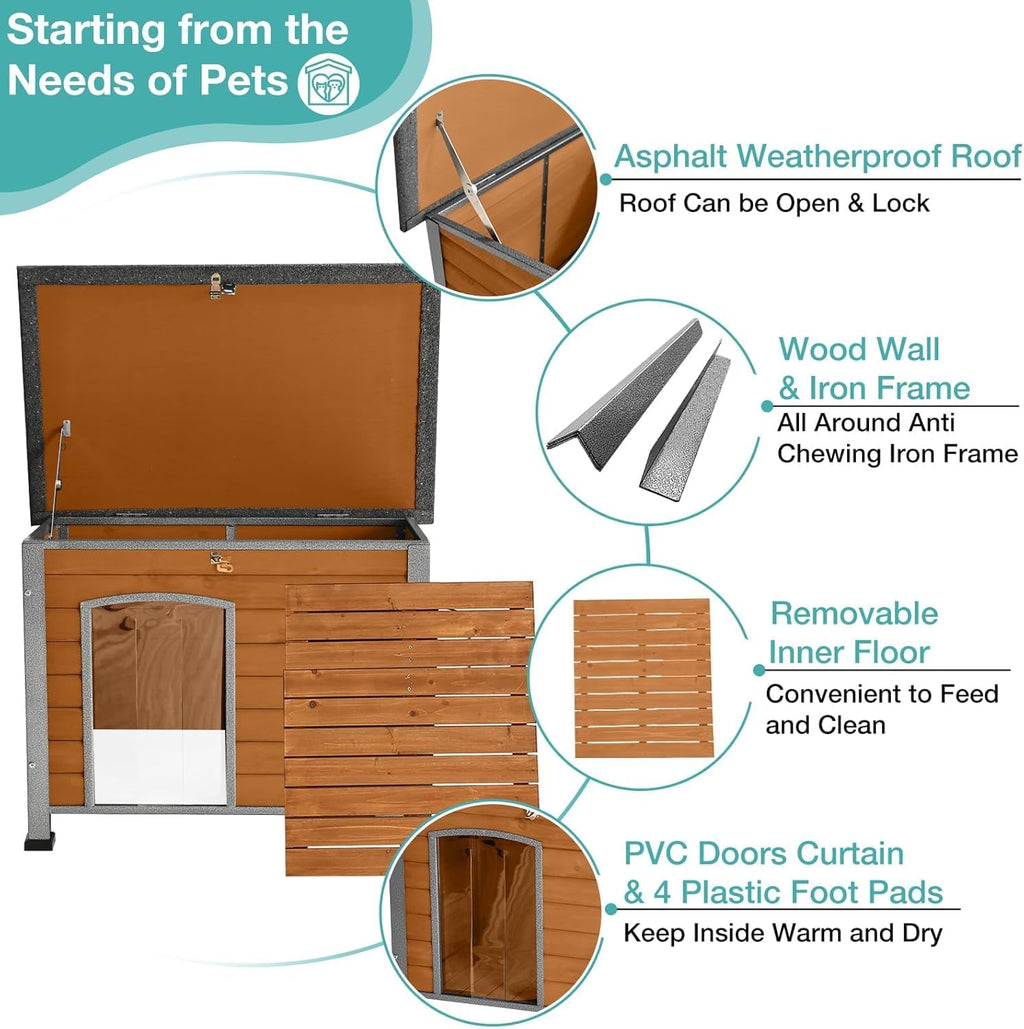 heated dog house outdoor,anti bite iron frame dog showing dimensions