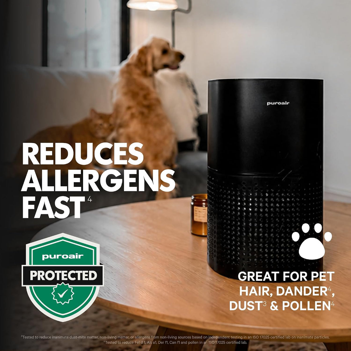 puroair 240 hepa air purifiers for home pets showing dimensions