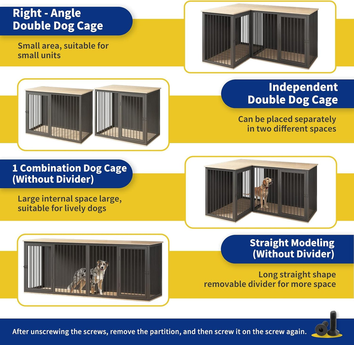 dog crate furniture for 2 dogs, 79.1" large shown in use