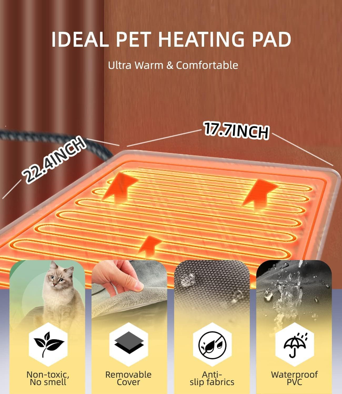 uncn dog cat heating pad pressure activated 18, front angle view